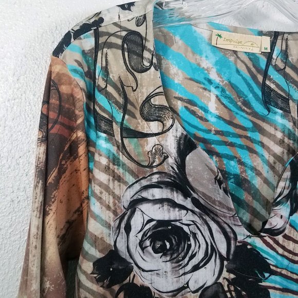 Impulse Women's Black Rose Shirt Top Blouse - Picture 3 of 13